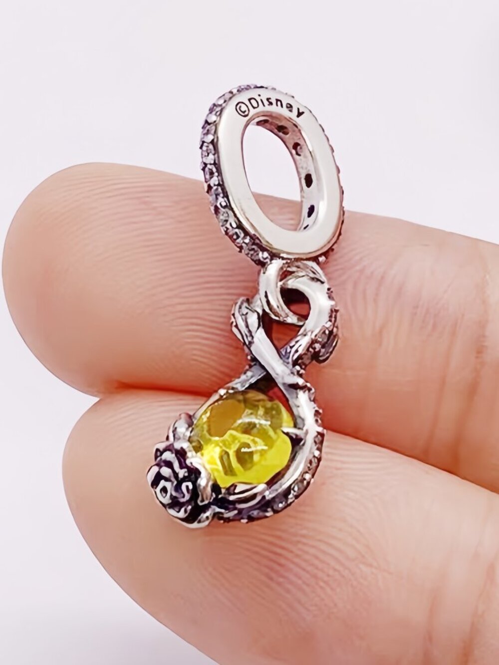 Pandora Disney Belle Infinity & Rose Flower Pendant Dangle Charm